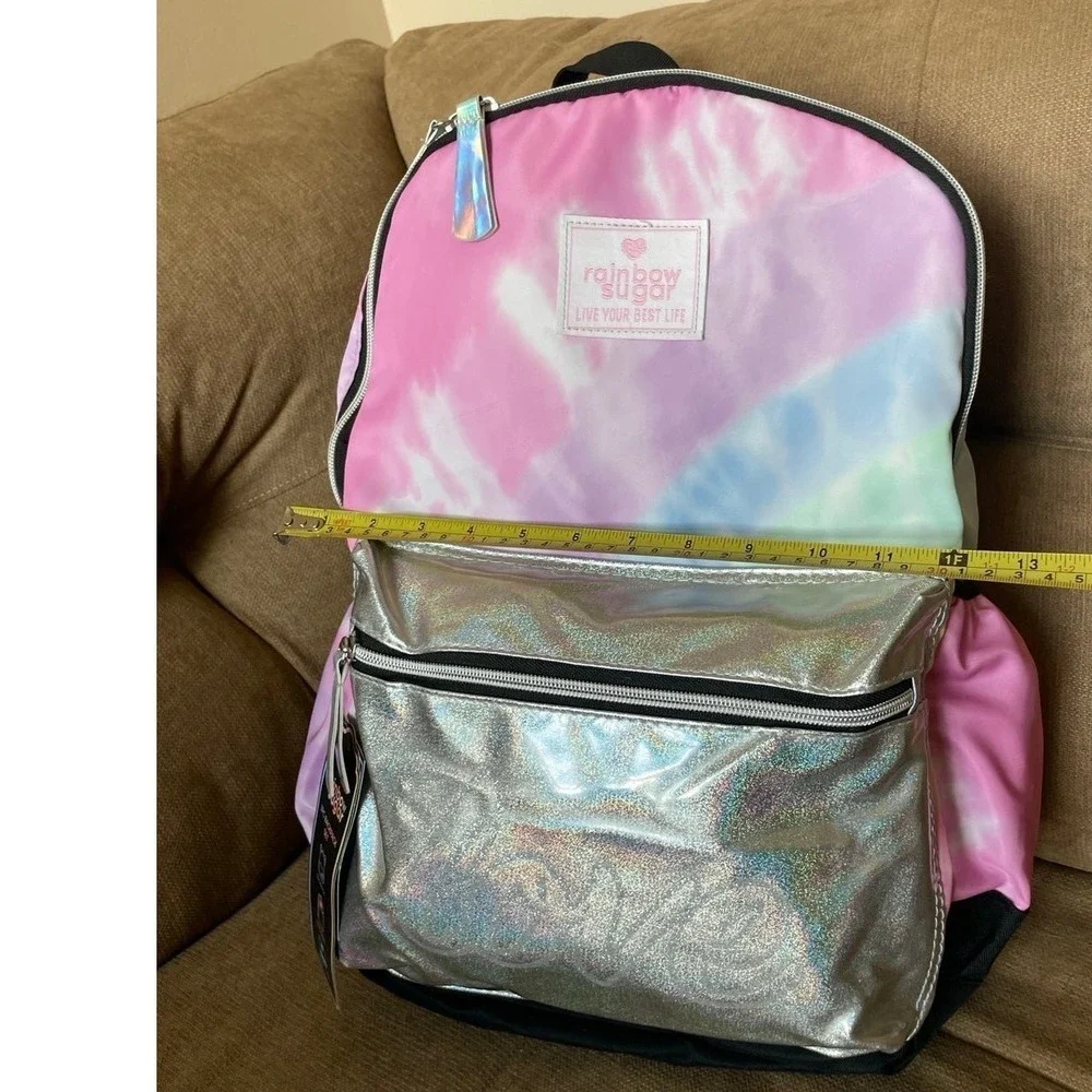 Rainbow Sugar 3pc Backpack Set Tie Dye Silver Holographic Lunch Bag Pencil Case
